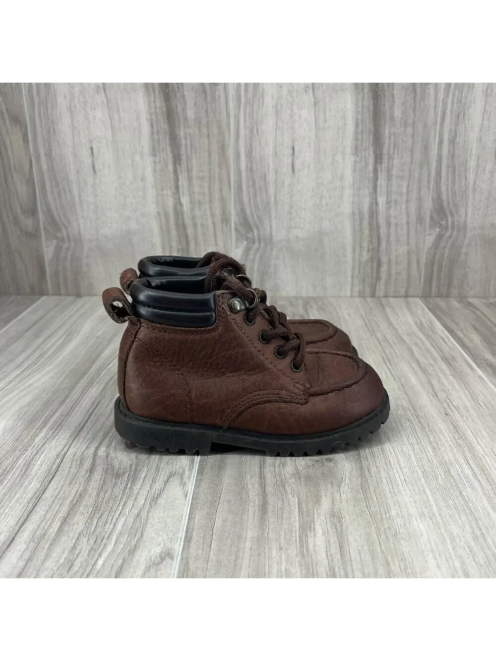 Jumping Jacks Boots Kids Toddler 6.5 M Vintage Brown Leather Moc Toe Work Boots